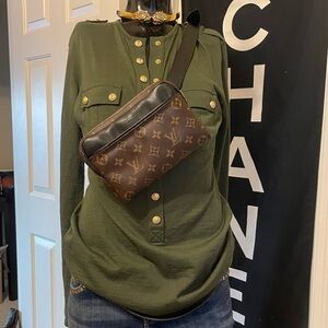 Louis Vuitton uniform waist belt bag bumbag monogram black leather large unisex